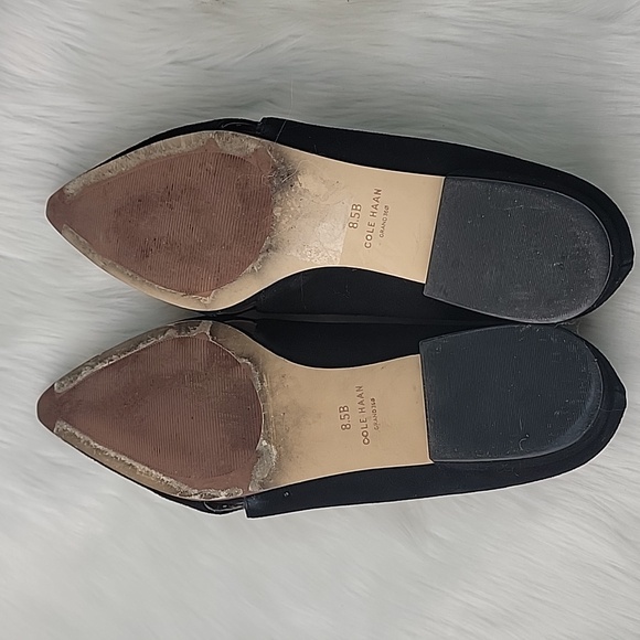 COLE HAAN Black Suede Pointed Toe Cut Out Bow Tie Accent Office Dress Flat Shoes - Picture 10 of 14